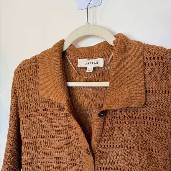 L*Space NWOT Marbella Cotton Knit Button Down Top Swim Cover Up In Brown- Size M - Picture 5 of 9